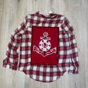 Upcycled Karlie Sequined Anchor Button Down Top M